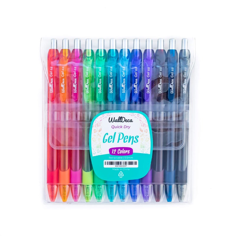 WallDeca Gel Pens | 12 Count, Fine Point Tip (0.5mm), Assorted Rainbow Colors, Retractable | Made for Everyday Writing, Journals, Notes and Doodling - Image 1